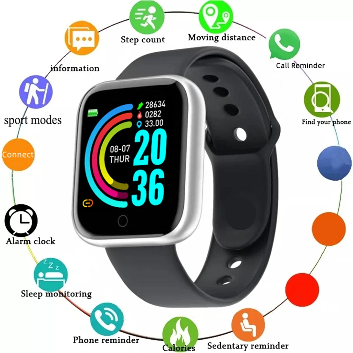 Smartwatch  with Heart Rate& Message Alerts-Unisex Fitneswatch